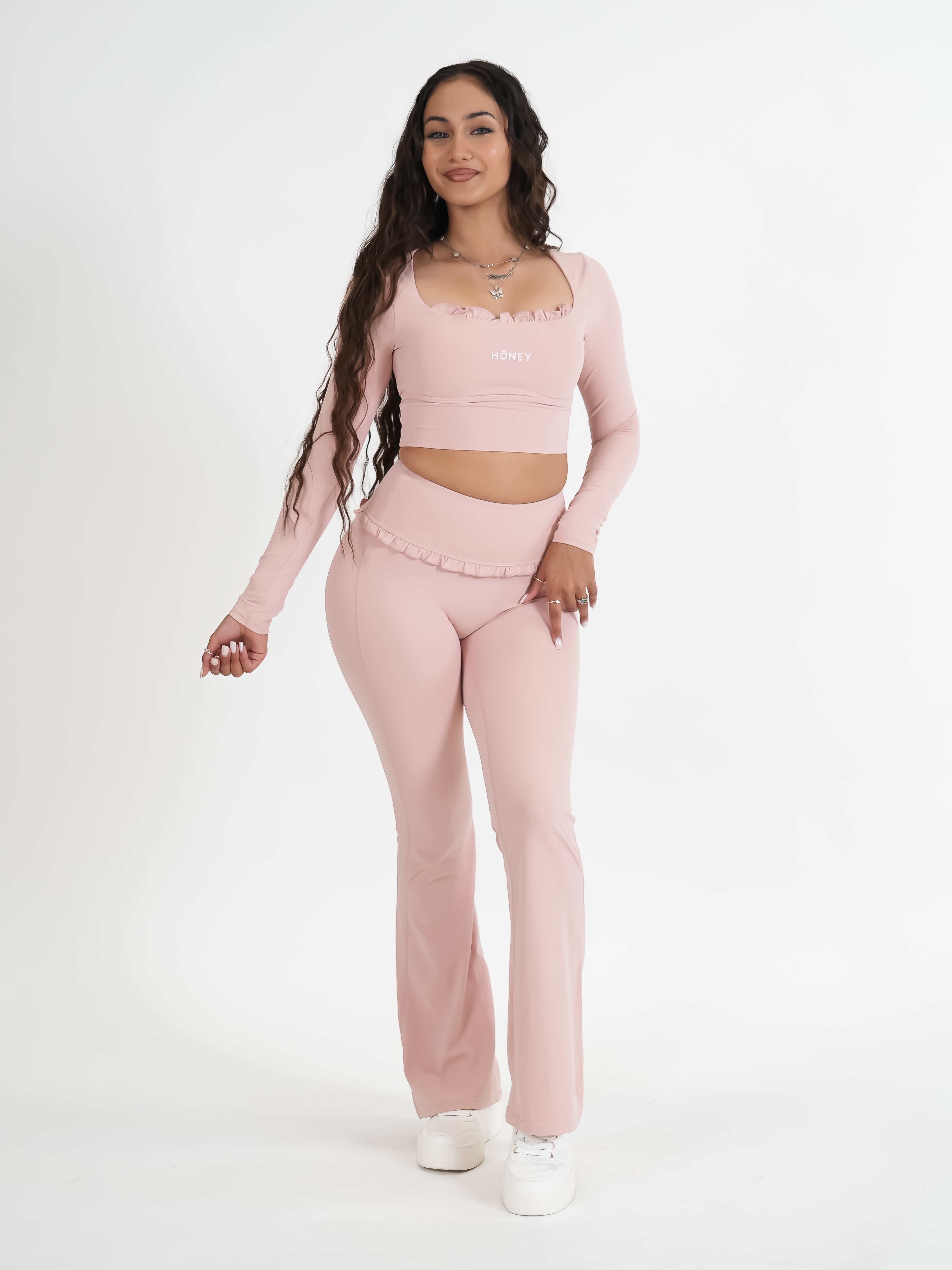 Pink Frill long Sleeve Crop