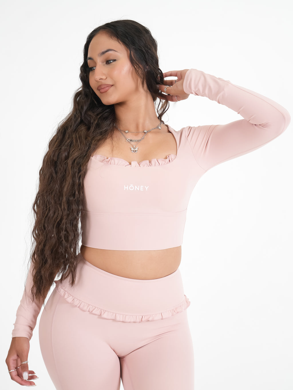 Pink Frill long Sleeve Crop