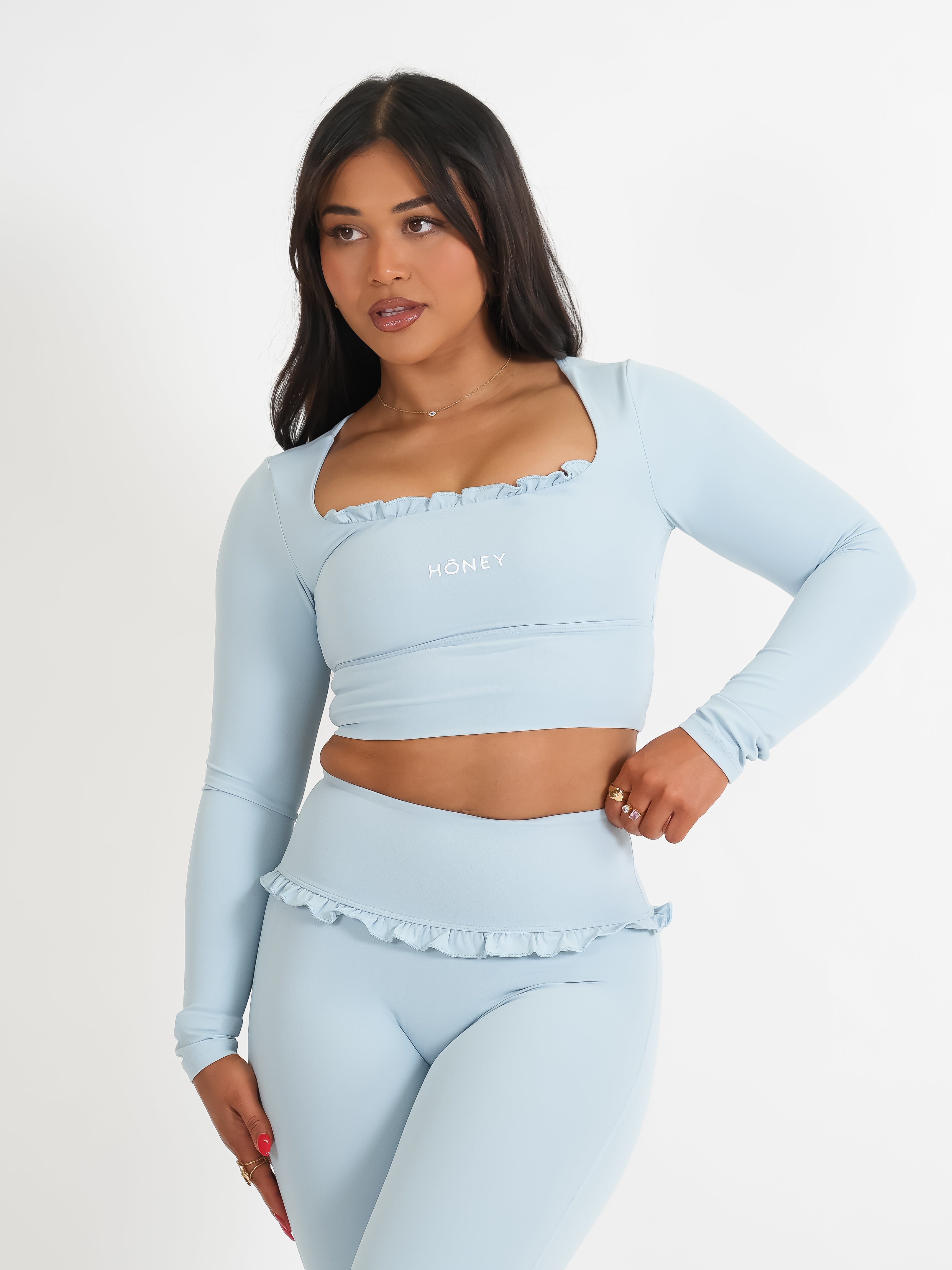 Baby Blue Frill Long Sleeve Crop